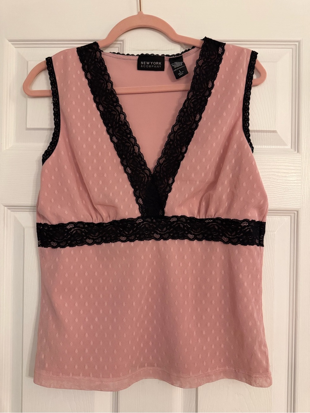 New York & Company Pink and Black Lace V-Neck Sleep Tank